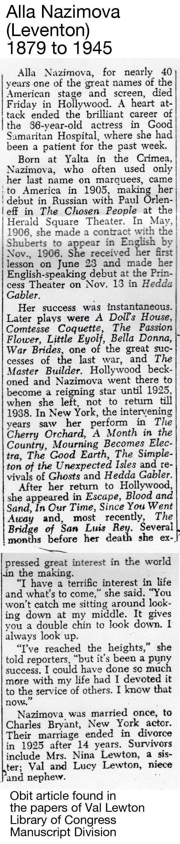 Alla Nazimova Obit